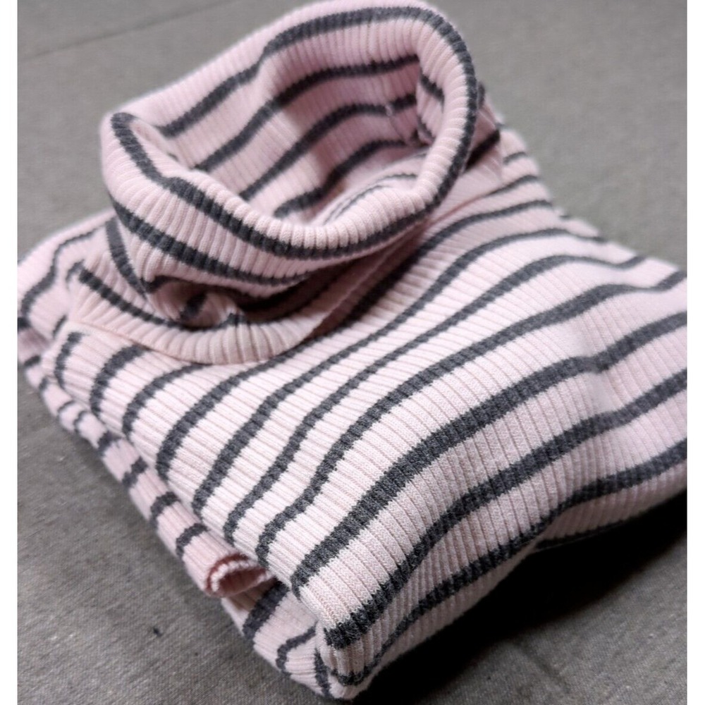 Old Navy Classic‎ Turtleneck Rib Knit Pink Gray Stripe Womens Size S Base Layer